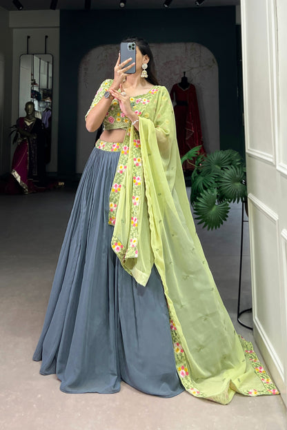 Radiate Soft Glamour in Gray and Pista Bridesmaid Attire