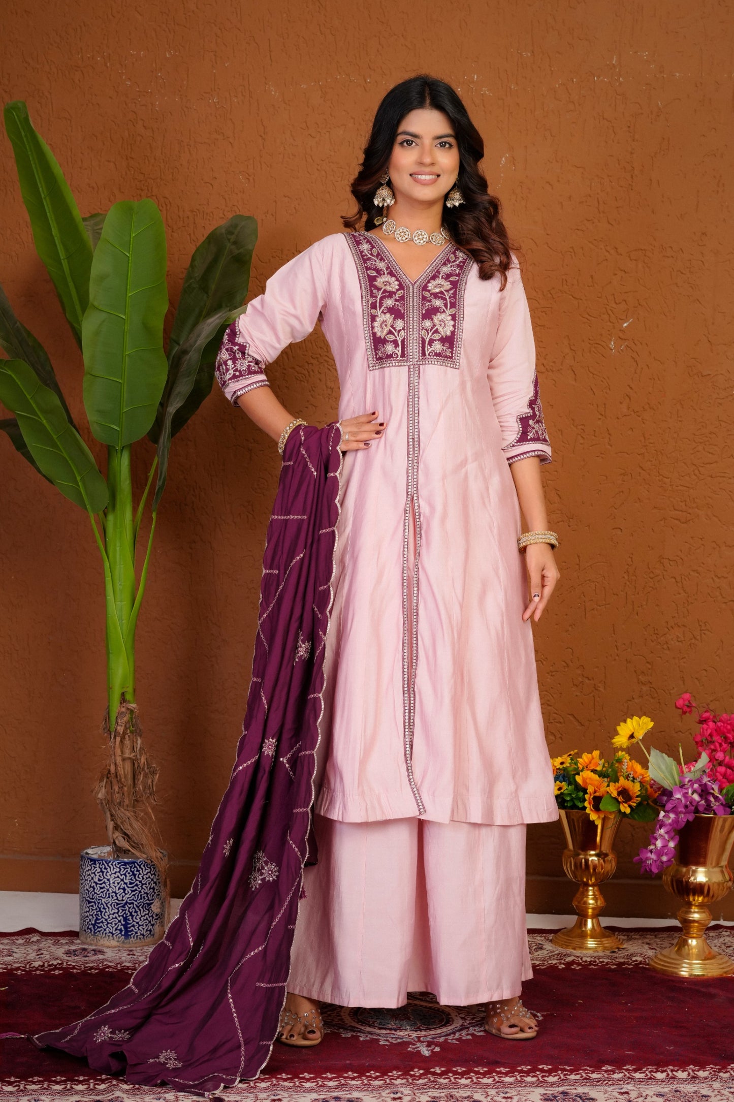 Anarkali Kurti With Plazzo Dupatta Set