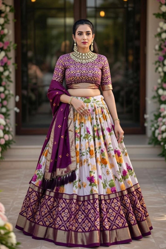Tussar Silk Foil Print Lehenga Choli Set