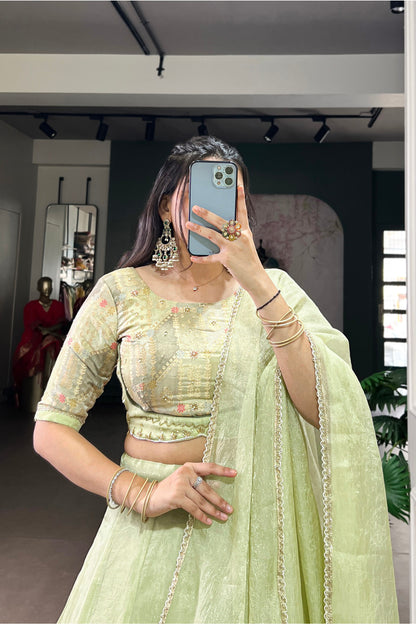 Allen Crush Fabric Lehenga in a Calming Tea Shade
