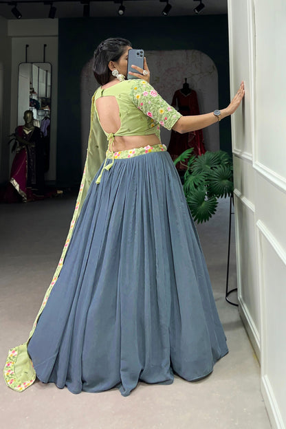 Radiate Soft Glamour in Gray and Pista Bridesmaid Attire