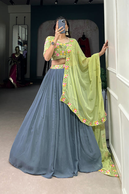 Radiate Soft Glamour in Gray and Pista Bridesmaid Attire