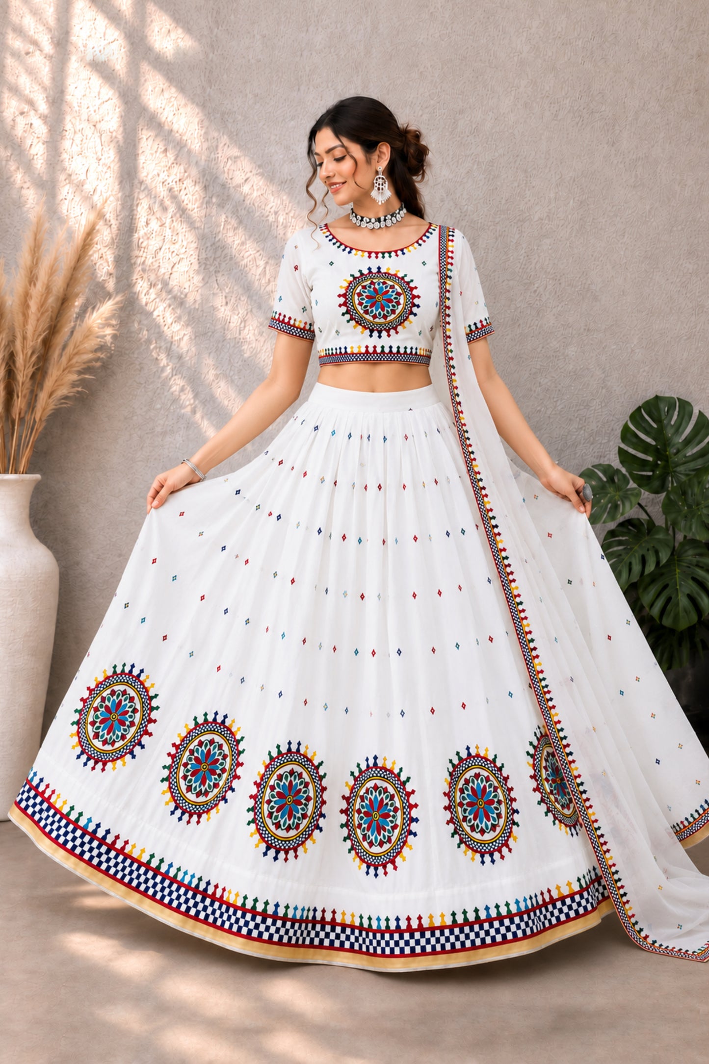 Cotton with Gamthi Work Lehenga Choli
