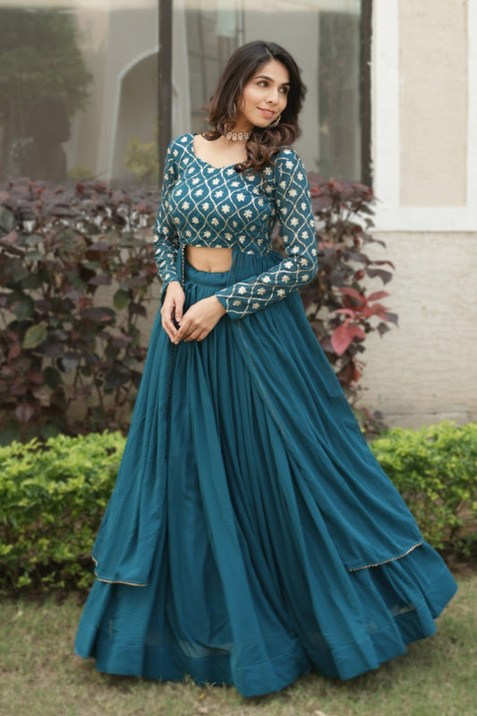 Gorgette Lehenga With Traditional Embroidery Top
