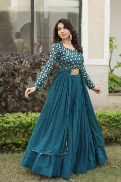 Gorgette Lehenga With Traditional Embroidery Top