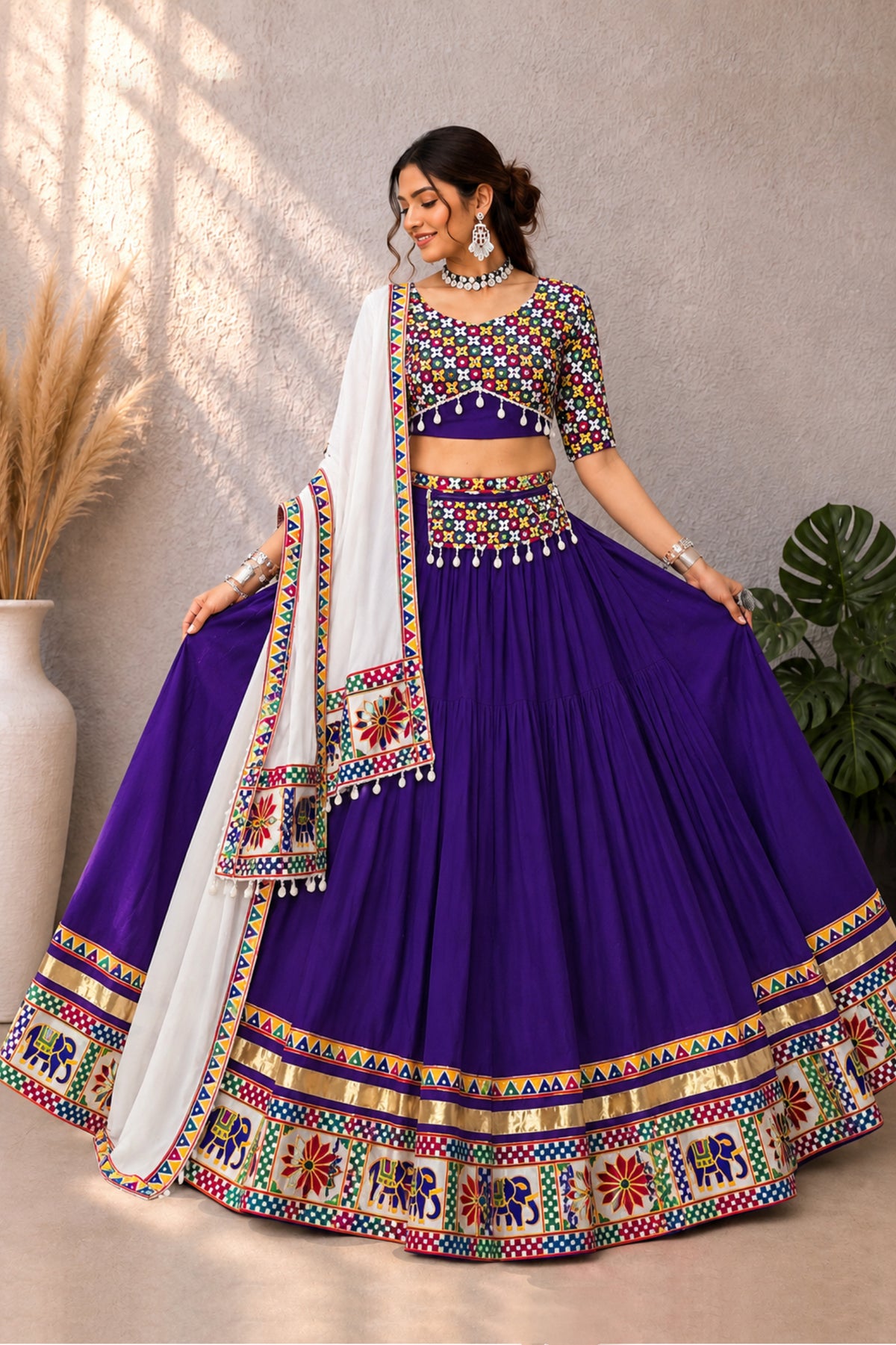Traditional Gamthi Mirror Work Lehenga Choli