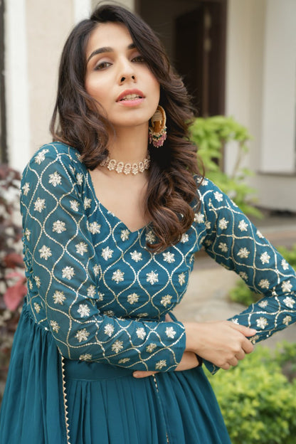 Gorgette Lehenga With Traditional Embroidery Top