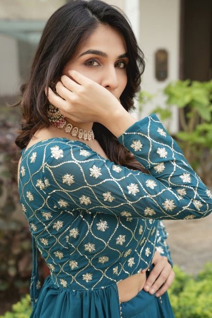 Gorgette Lehenga With Traditional Embroidery Top