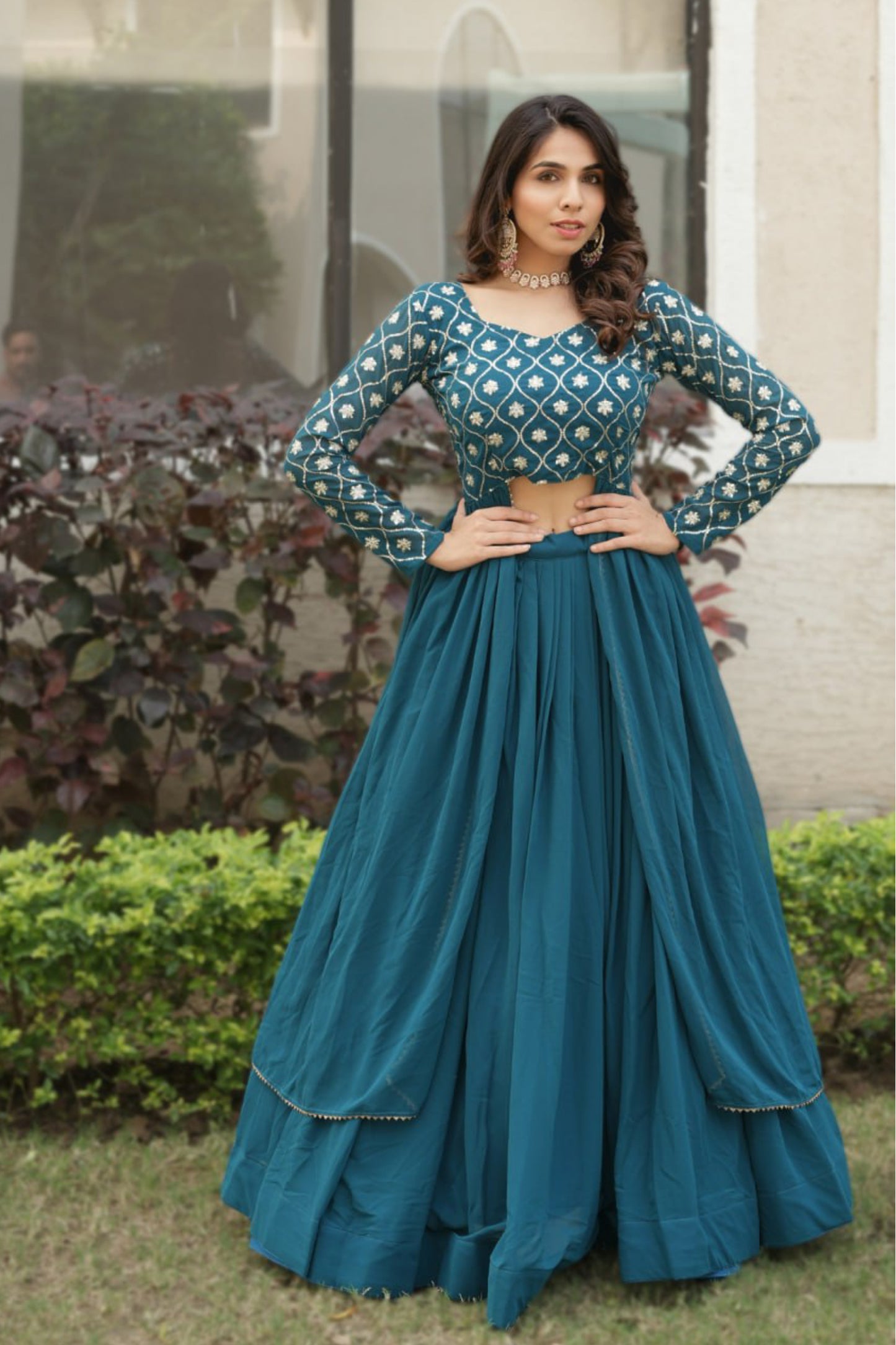 Gorgette Lehenga With Traditional Embroidery Top