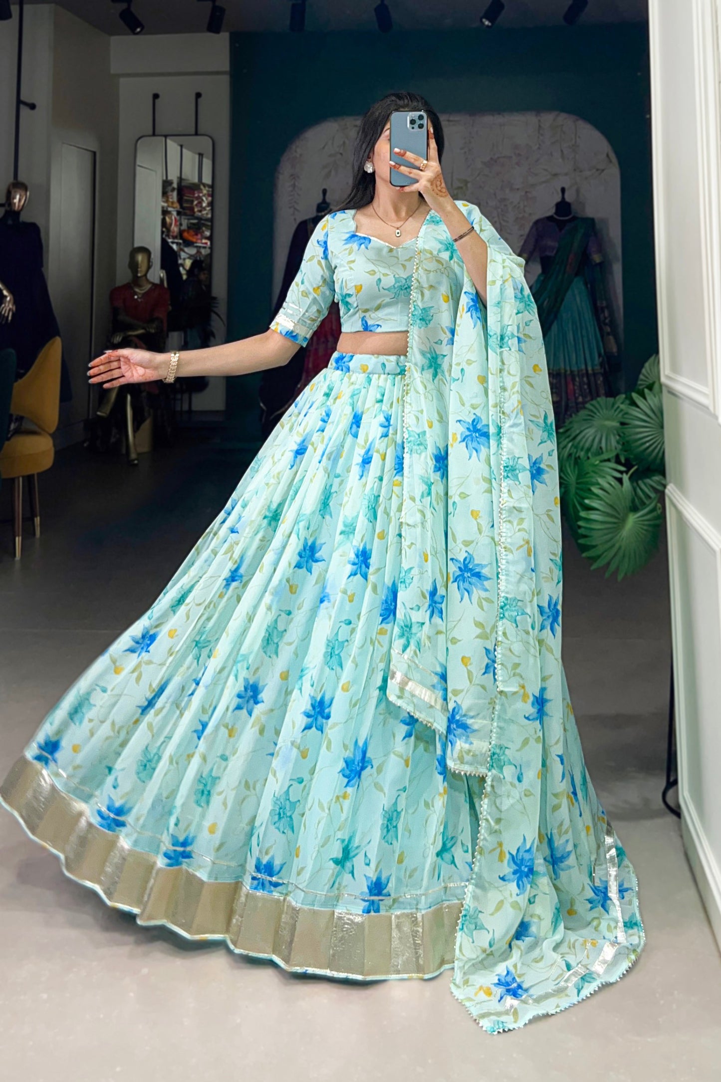 Tabby Silk - Floral Print Lehenga