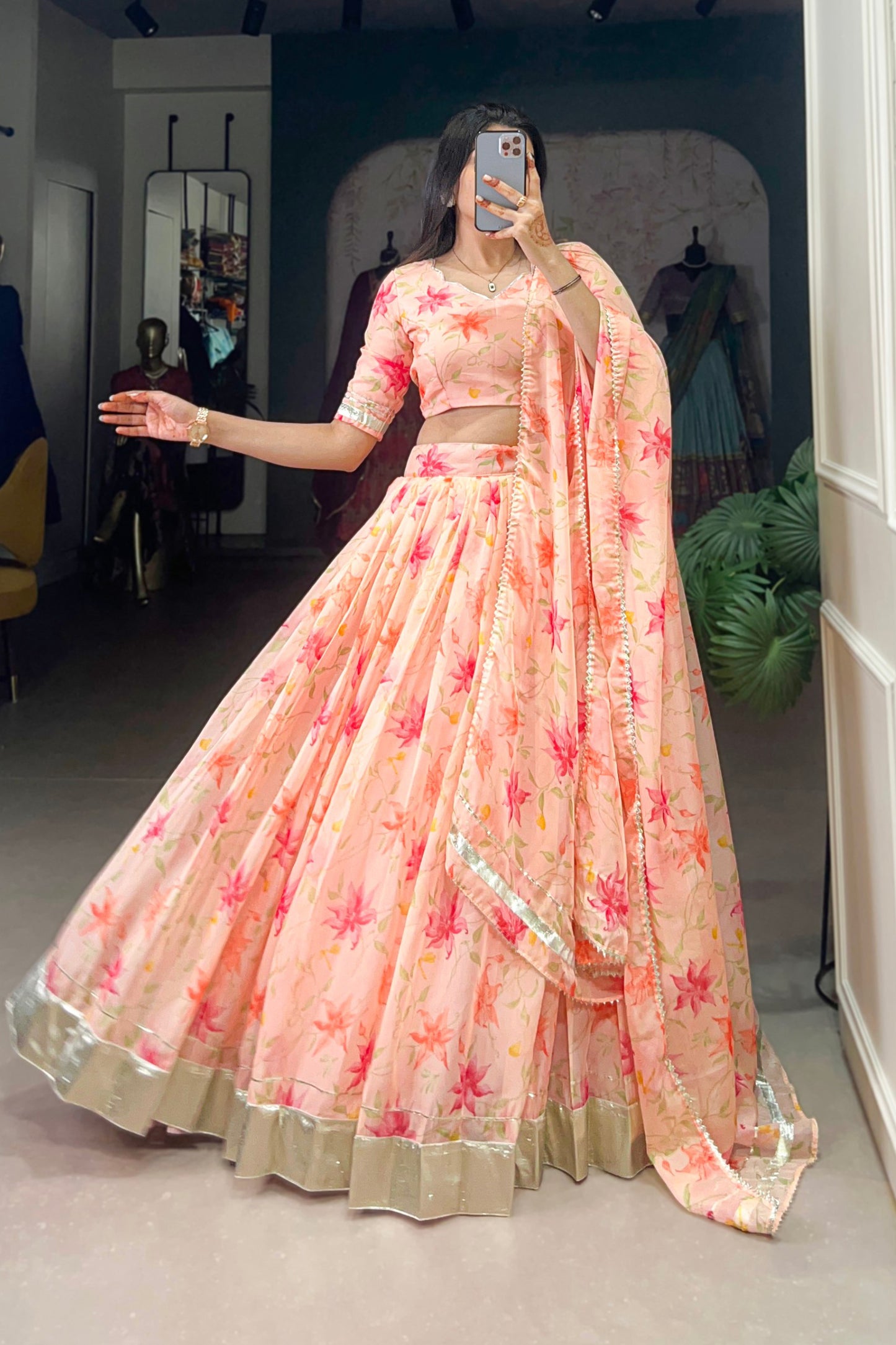 Tabby Silk - Floral Print Lehenga