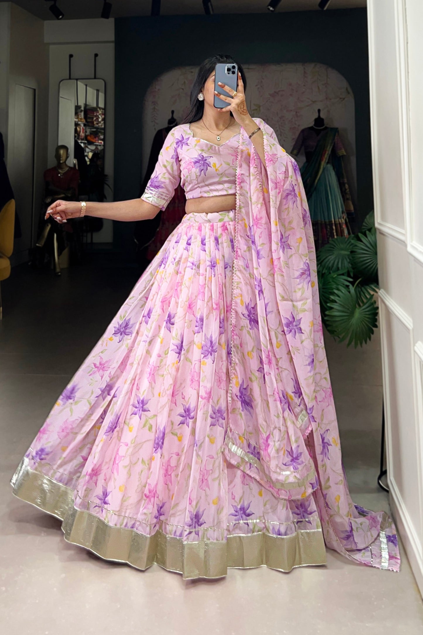 Tabby Silk - Floral Print Lehenga