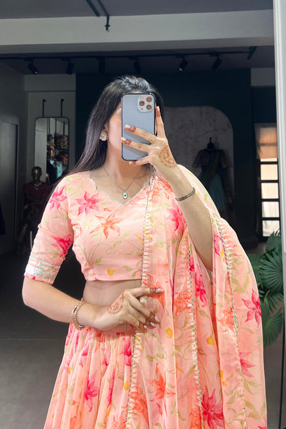 Tabby Silk - Floral Print Lehenga