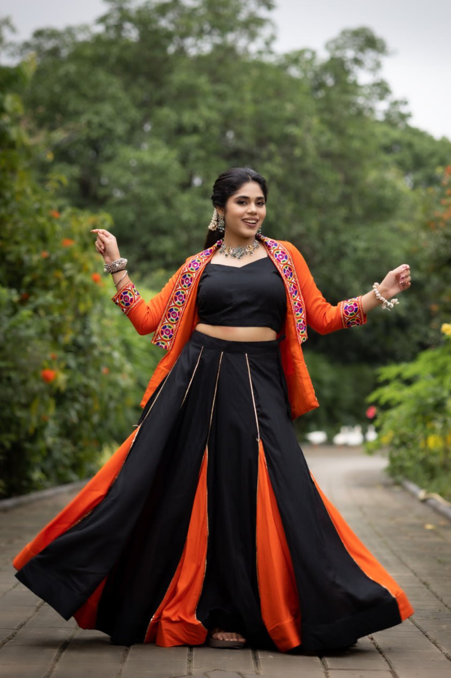 Black n Orange Lehenga With Koti and Blouse Navratri