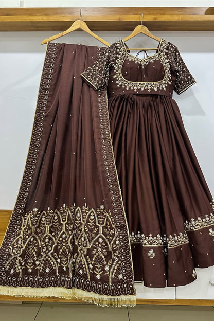 Royal Chocolate Brown Handmade Work Chaniya Choli