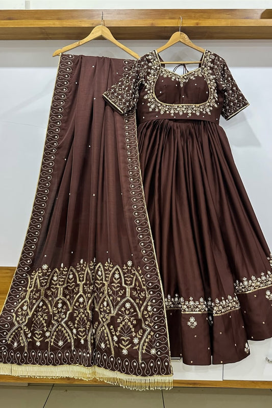 Royal Chocolate Brown Handmade Work Chaniya Choli