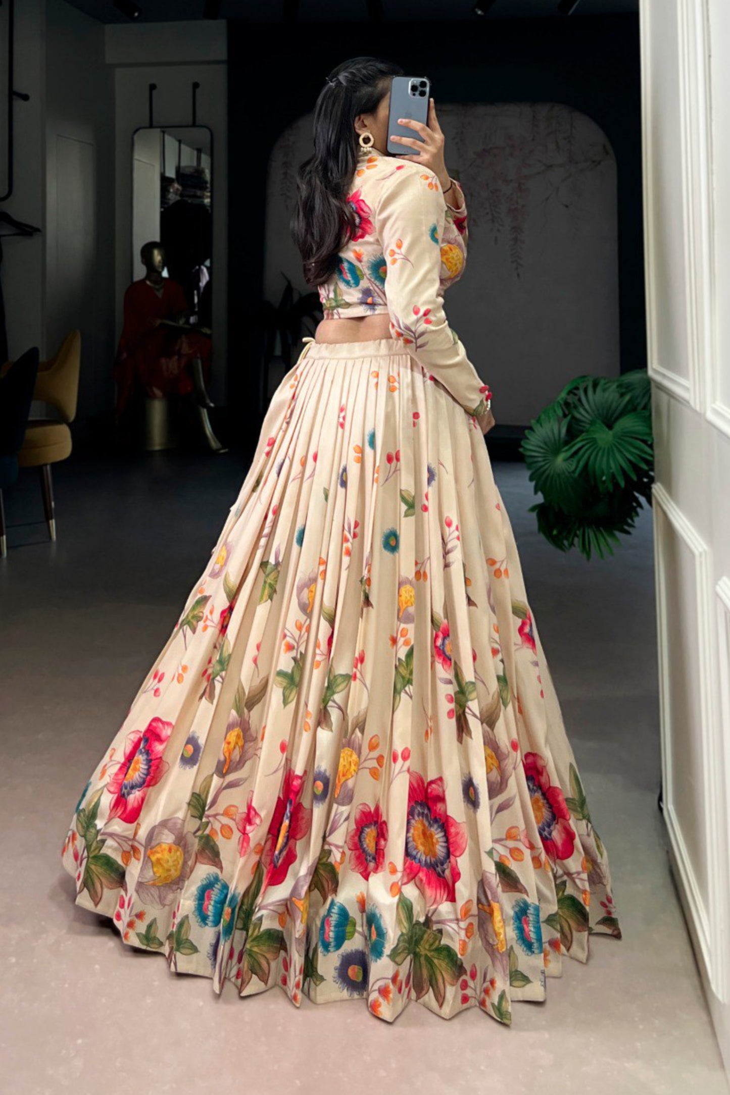 Floral Printed Tasar Silk Co-ord Set Lehenga