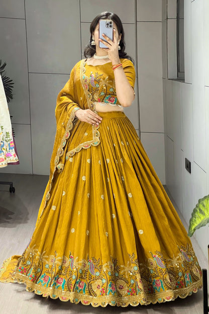 Musturd Embroidery Lehenga Choli