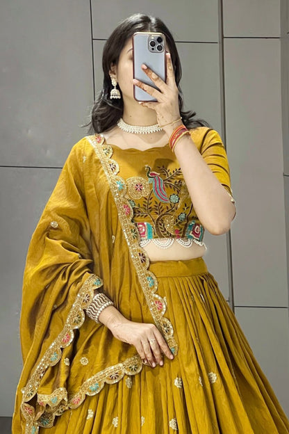 Musturd Embroidery Lehenga Choli