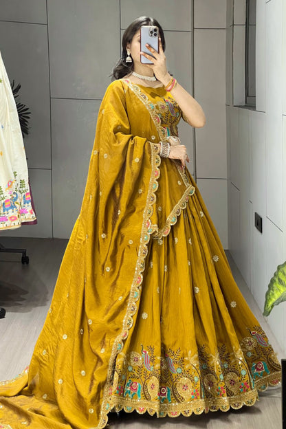 Musturd Embroidery Lehenga Choli