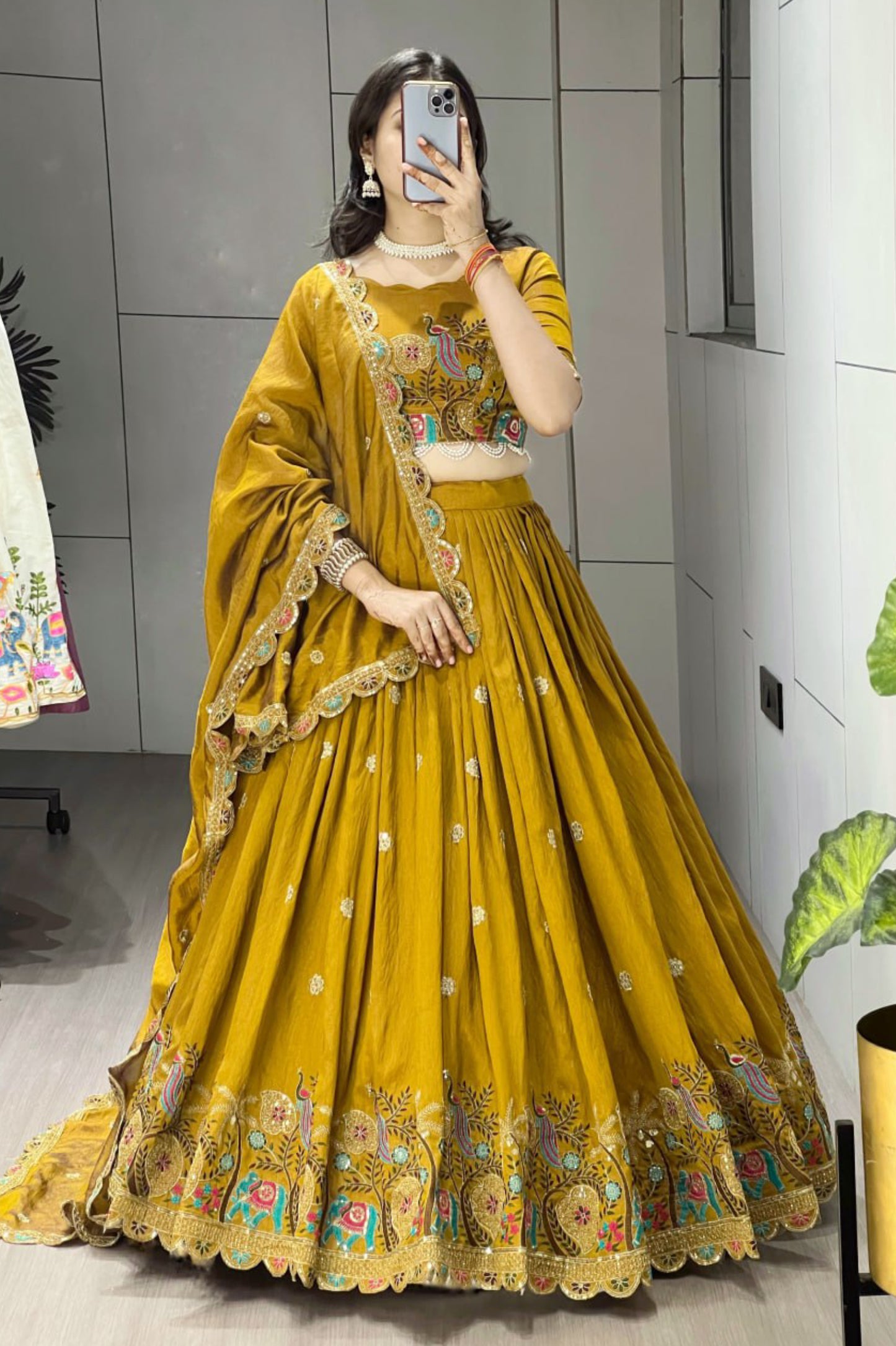 Musturd Embroidery Lehenga Choli