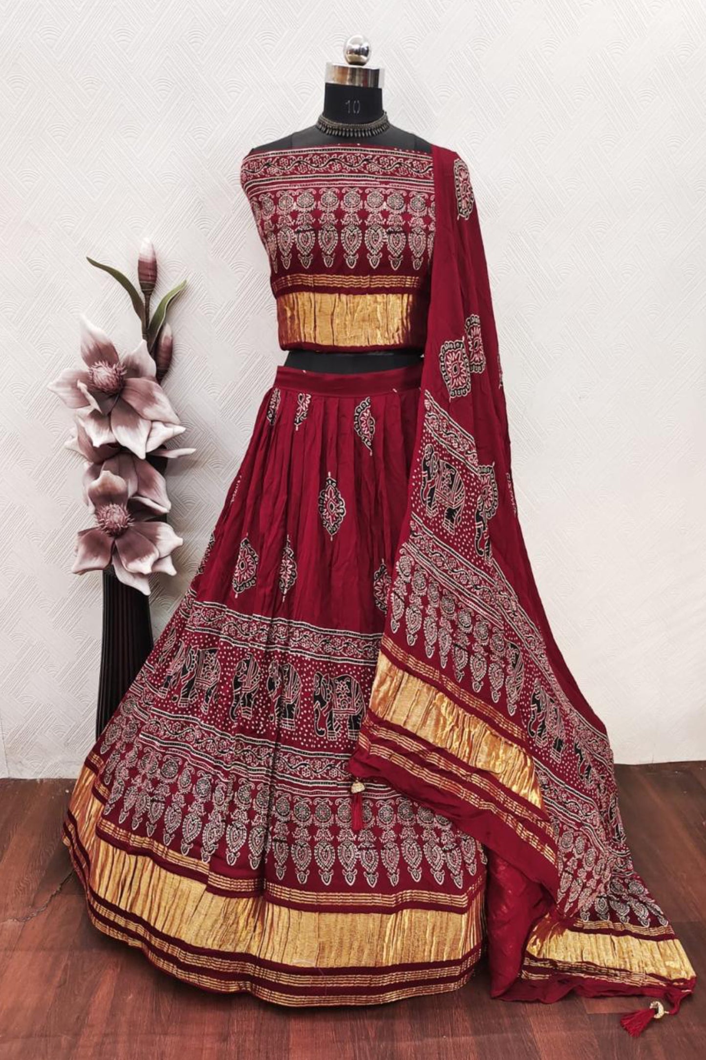 Bandhej Gaji Silk Lehenga Choli