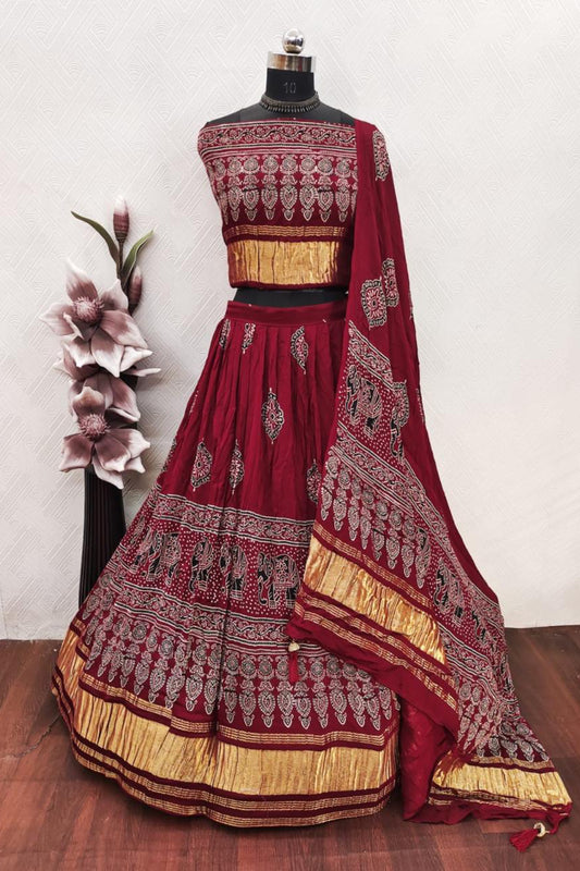 Bandhej Gaji Silk Lehenga Choli
