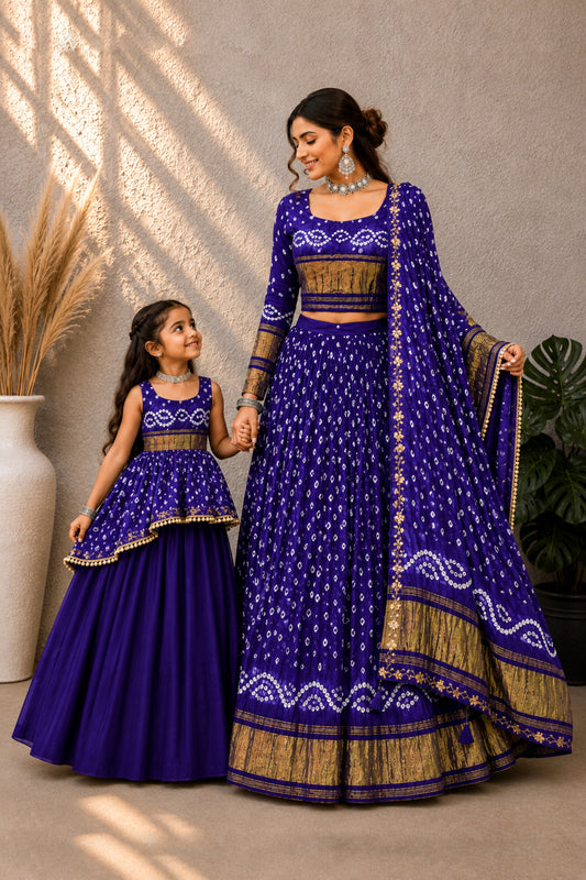 Bandhej Silk Mother Daughter Combo