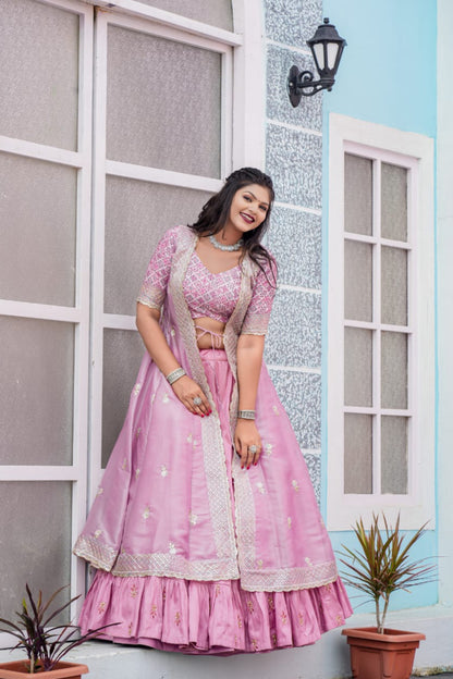 Butterfly Pink Shrug Indo-Western Style Lehenga
