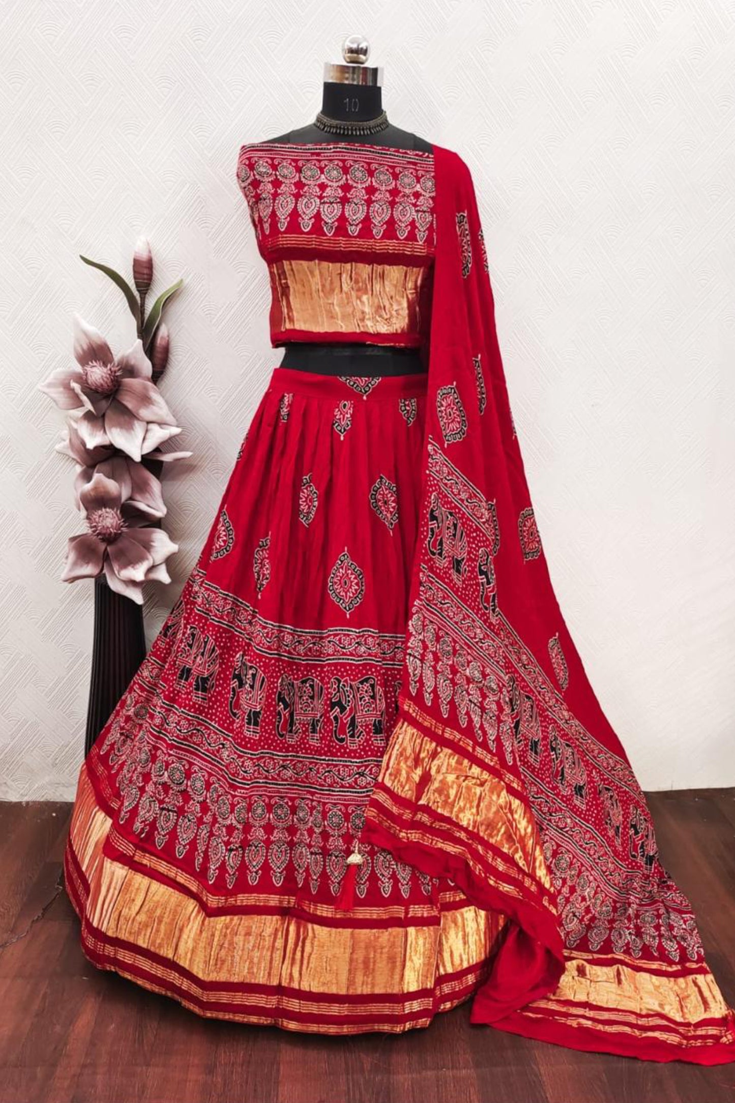 Bandhej Gaji Silk Lehenga Choli