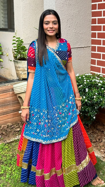 Mluticolor Bandhej Georgette Chaniya Choli | Full Flair Navratri Special Outfit