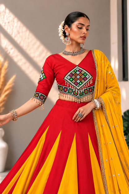 Rangilo Raas – Royal Red & Mustard Navratri Lehenga