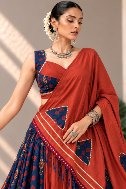 Royal Rust & Navy Lehenga