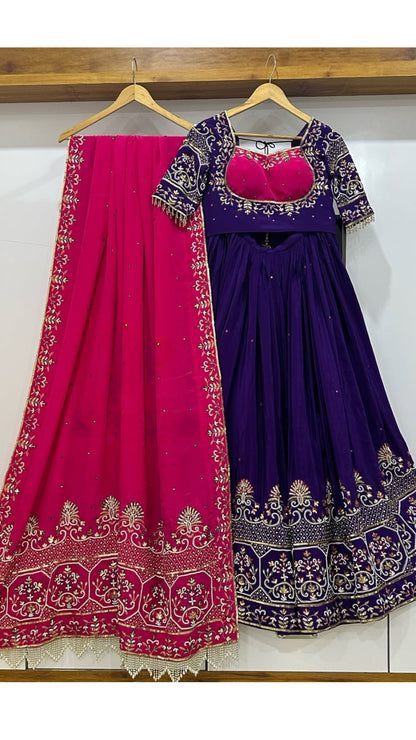 Royal Purple & Rani Pink Couple Lehenga Set