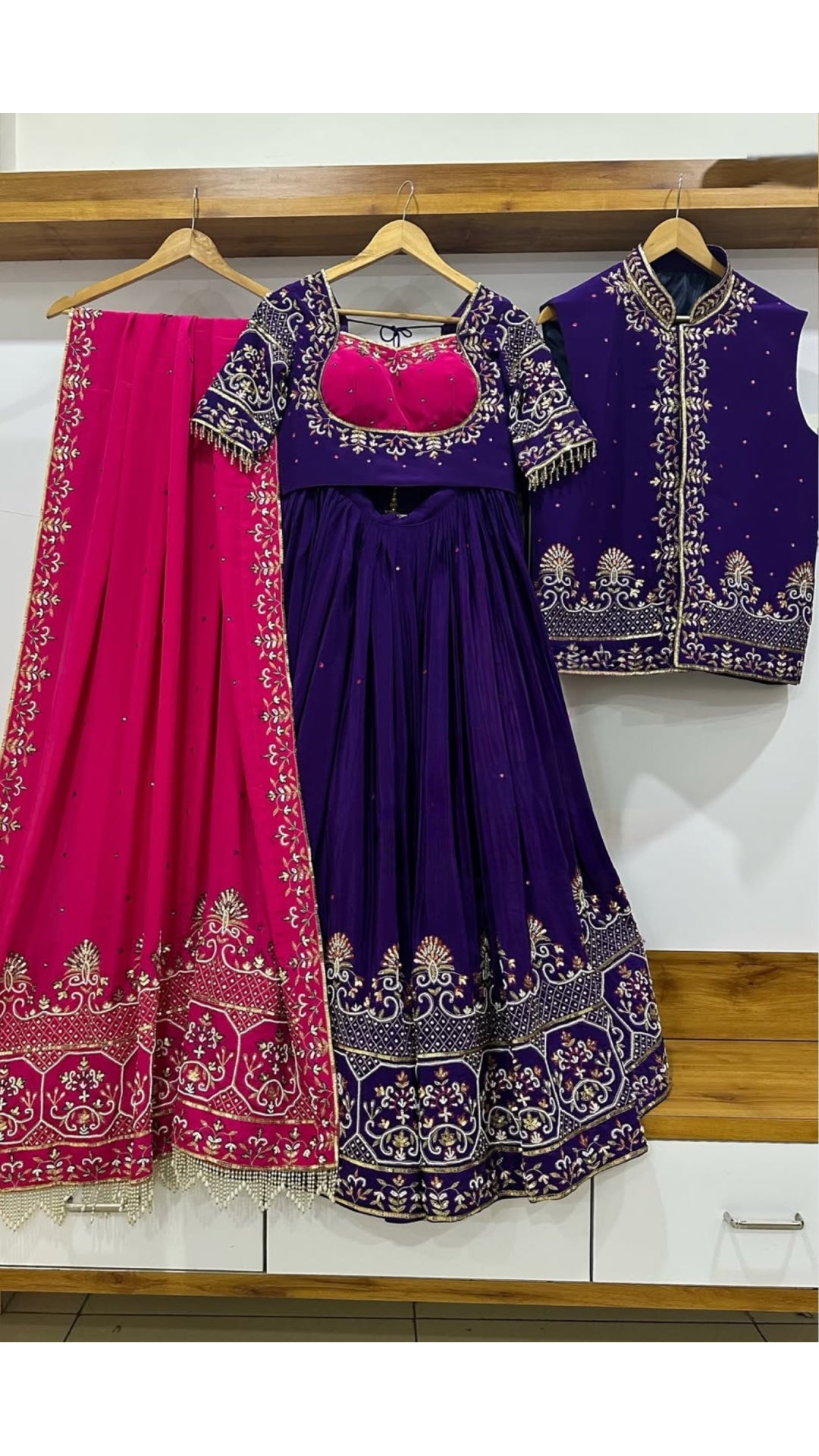 Royal Purple & Rani Pink Couple Lehenga Set