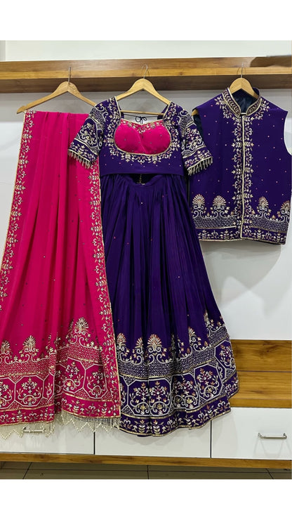 Royal Purple & Rani Pink Couple Lehenga Set
