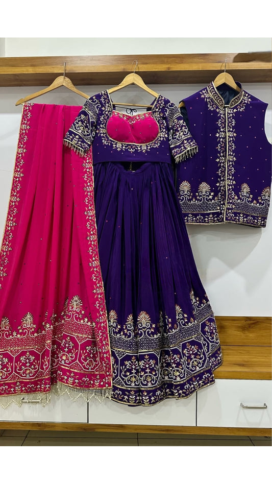 Royal Purple & Rani Pink Couple Lehenga Set