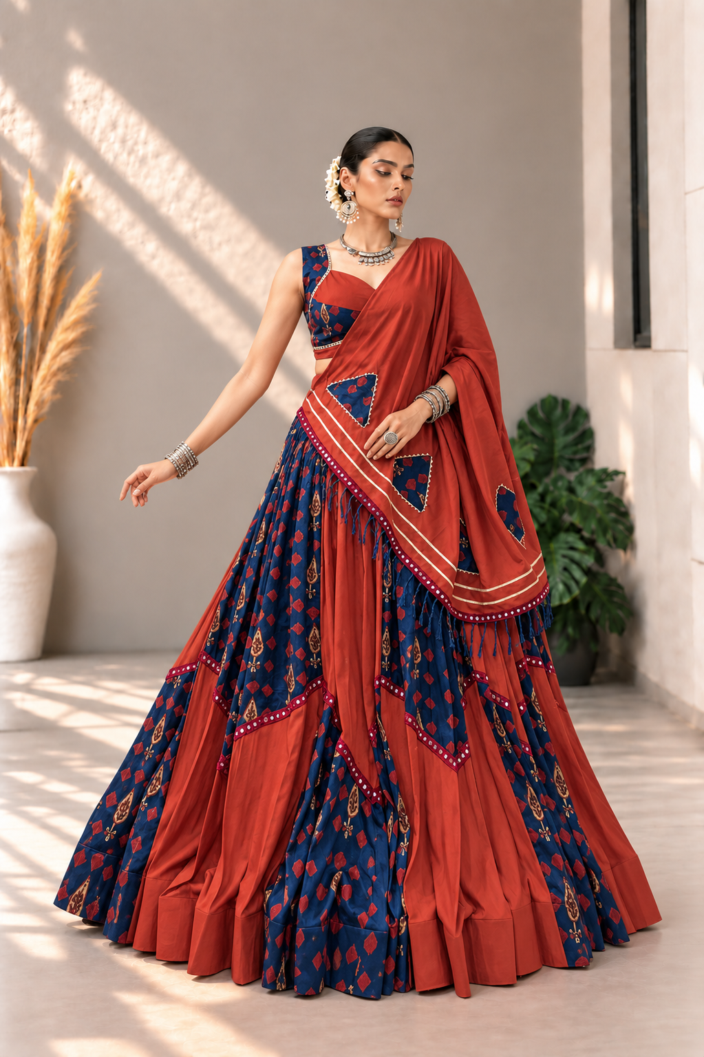 Royal Rust & Navy Lehenga