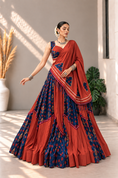 Royal Rust & Navy Lehenga