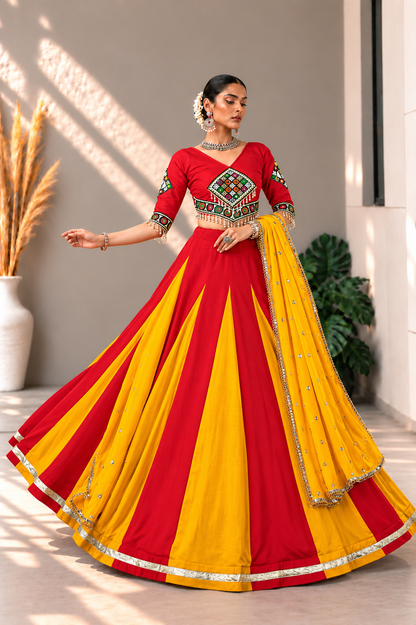 Rangilo Raas – Royal Red & Mustard Navratri Lehenga
