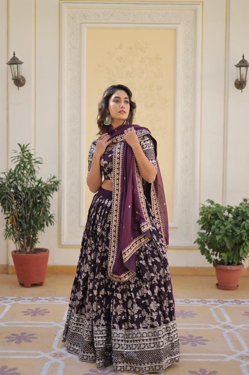 Pure Viscose Jacquard Lehenga