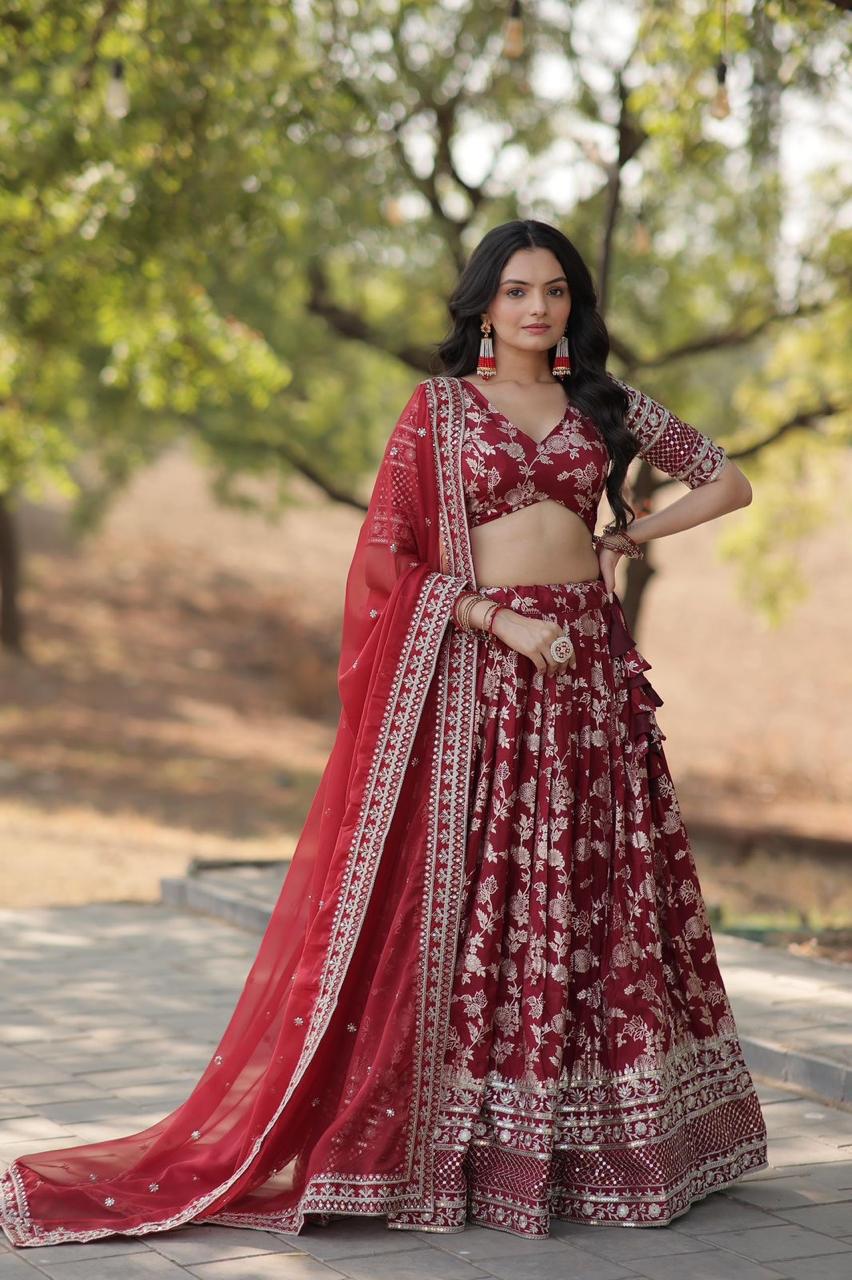 Pure Viscose Jacquard Lehenga