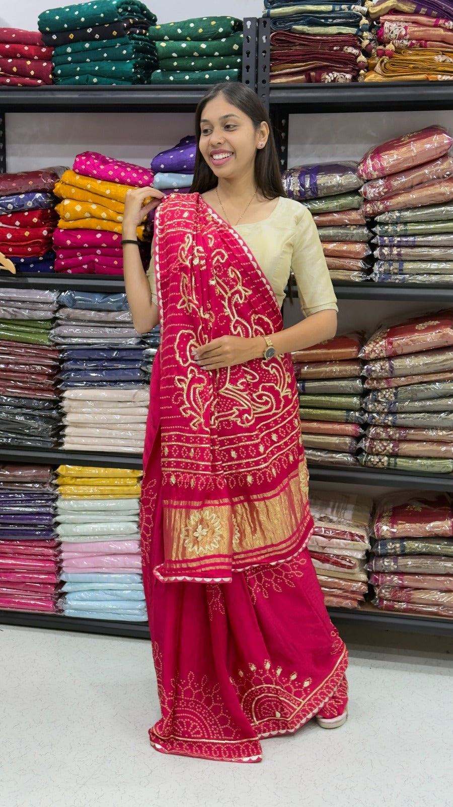 Gaji Silk Gota patti Bandhani Saree