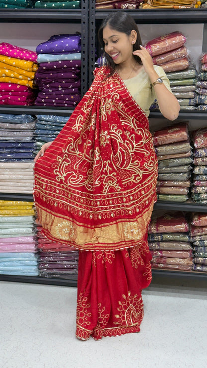 Gaji Silk Gota patti Bandhani Saree