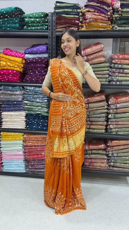 Gaji Silk Gota patti Bandhani Saree