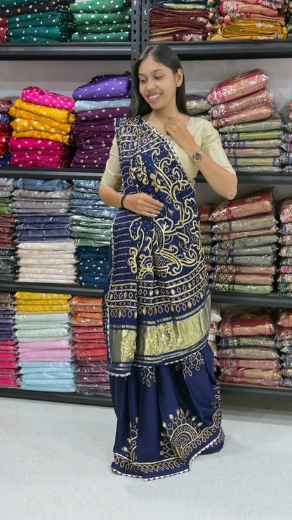 Gaji Silk Gota patti Bandhani Saree