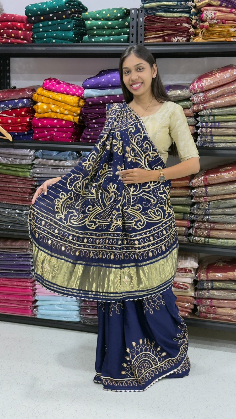 Gaji Silk Gota patti Bandhani Saree