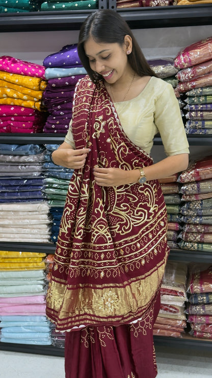 Gaji Silk Gota patti Bandhani Saree