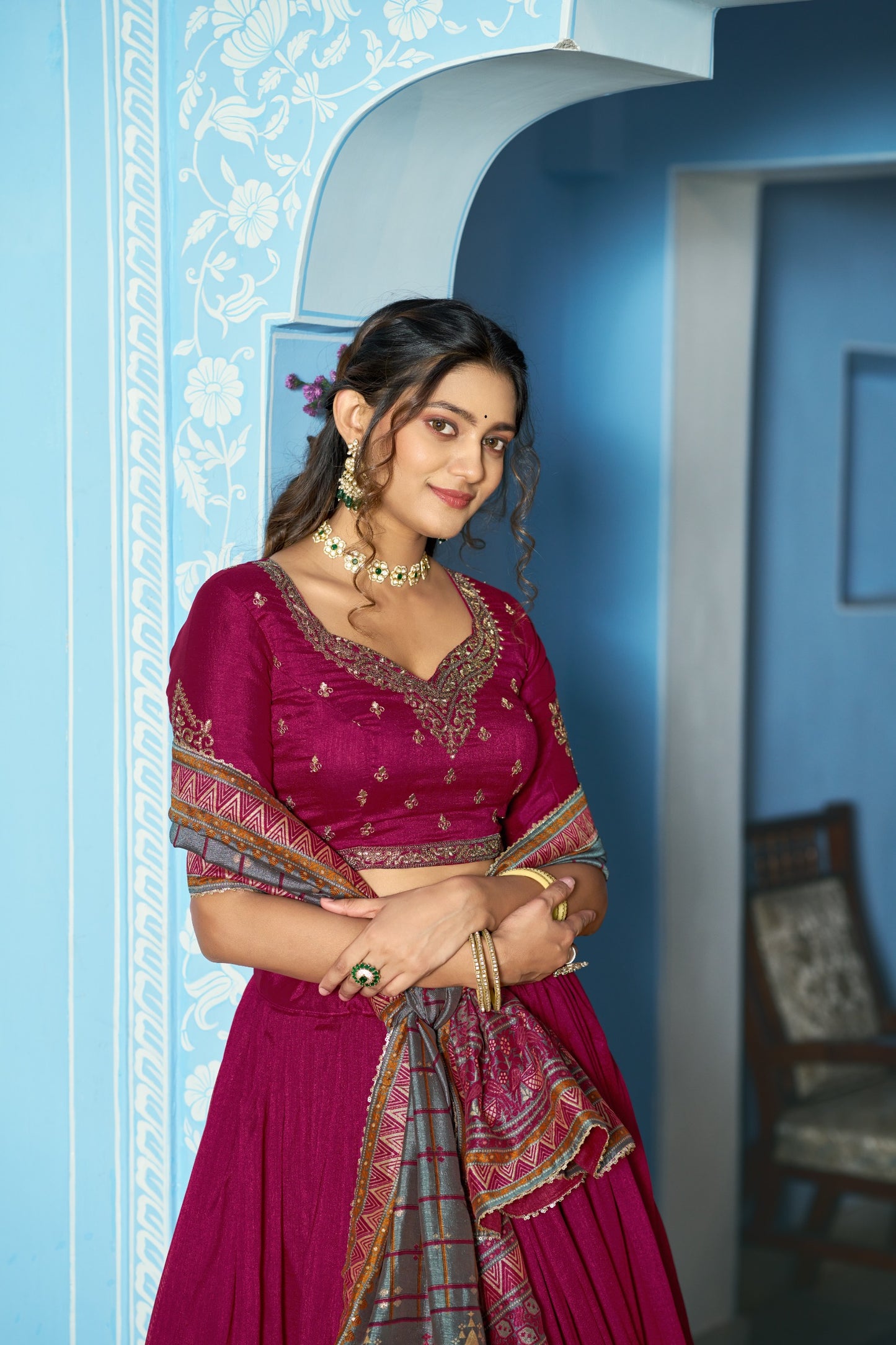Luxurious Vichitra Silk Lehenga Choli