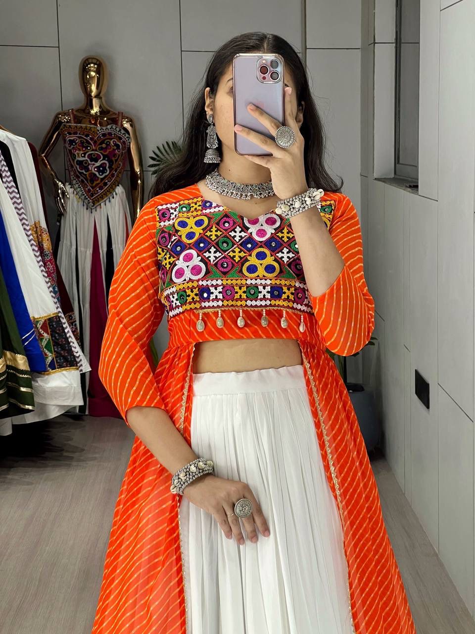 Leheriya Prints Kurtis With Traditional Lehenga Sets